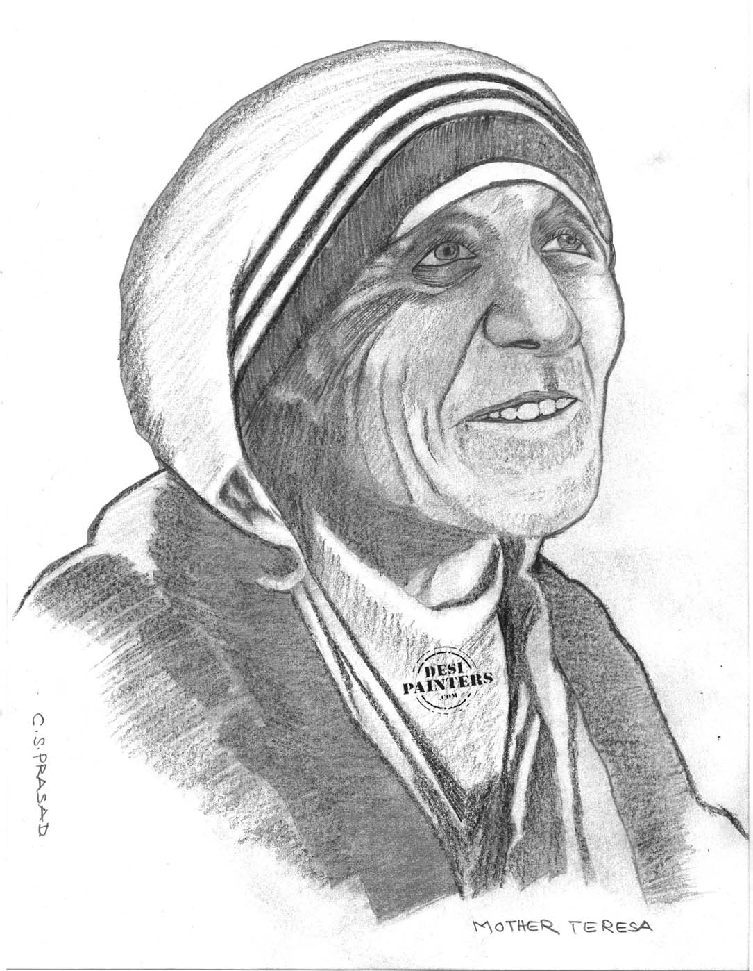 Pencil Sketch Of Mother Teressa | DesiPainters.com