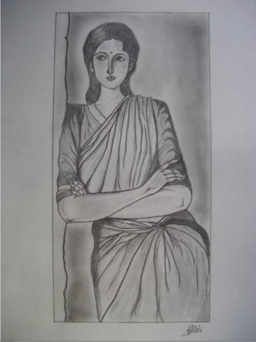 Pencil Sketch of Lady | DesiPainters.com