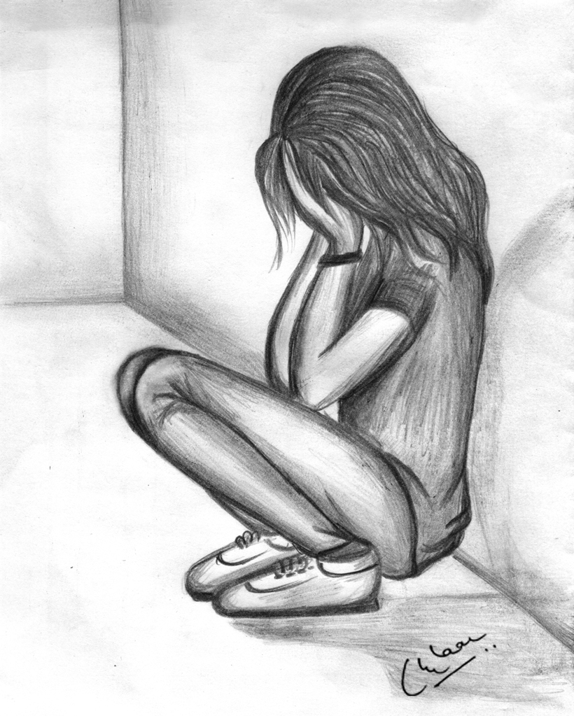 Pencil Sketch Of A Sad Girl