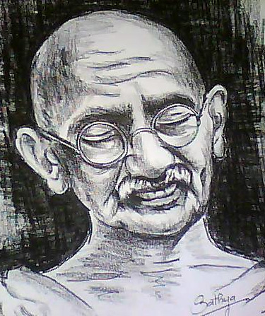 Sketches  on Charcoal Sketch Of Mahatma Gandhi