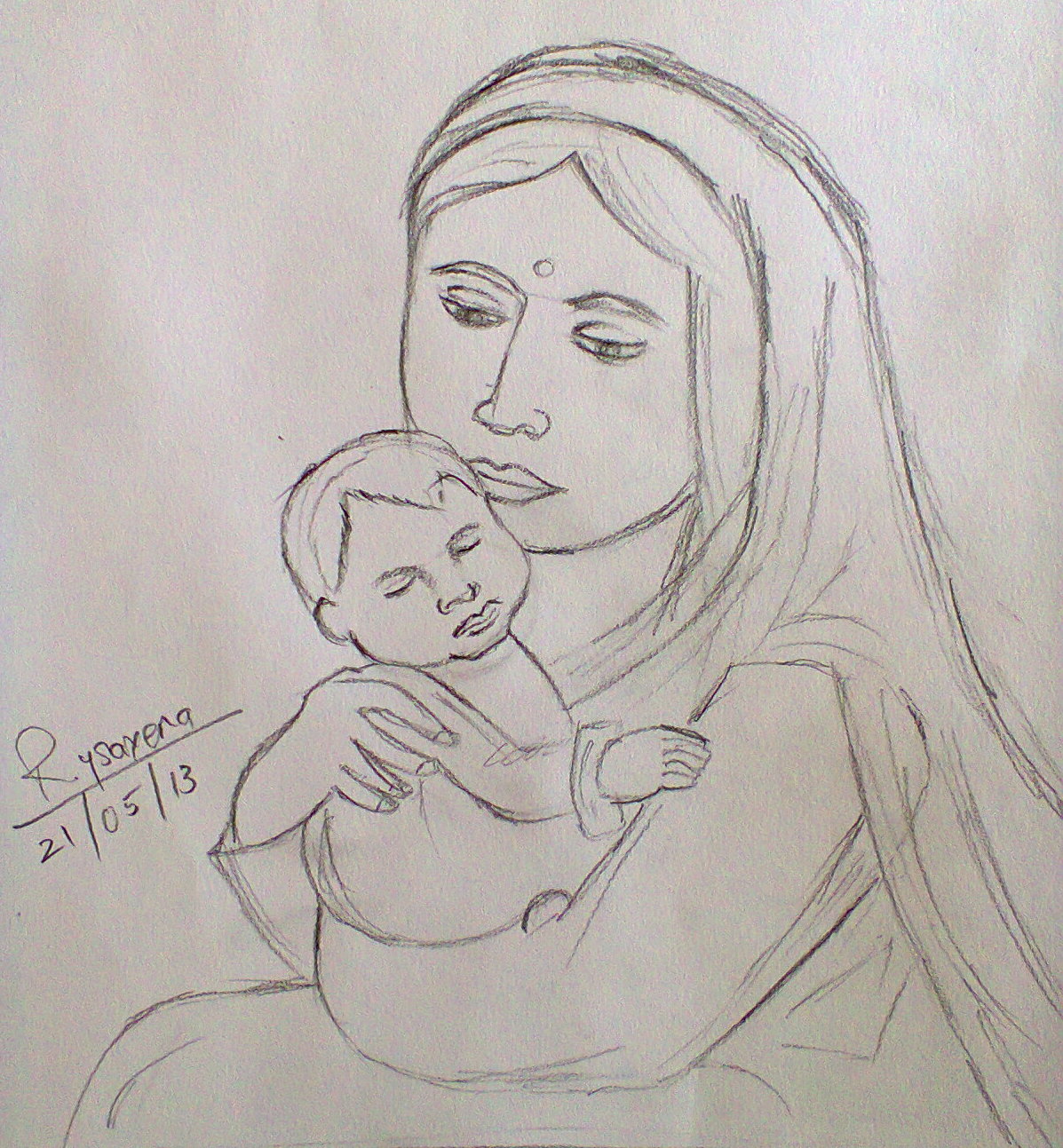 Pencil Sketch Of A Mother and Child | DesiPainters.com