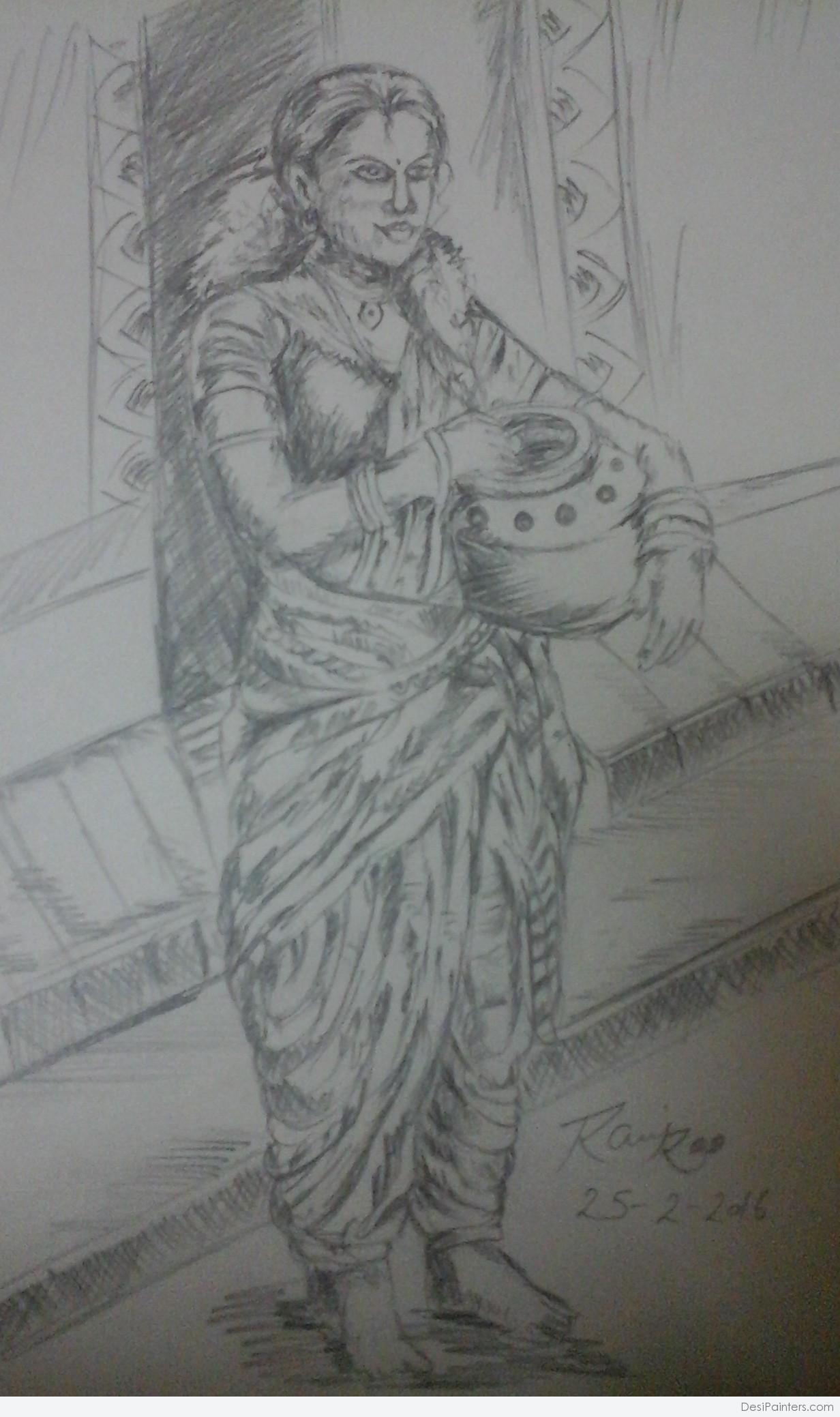 Pencil Sketch Of A Lady | DesiPainters.com
