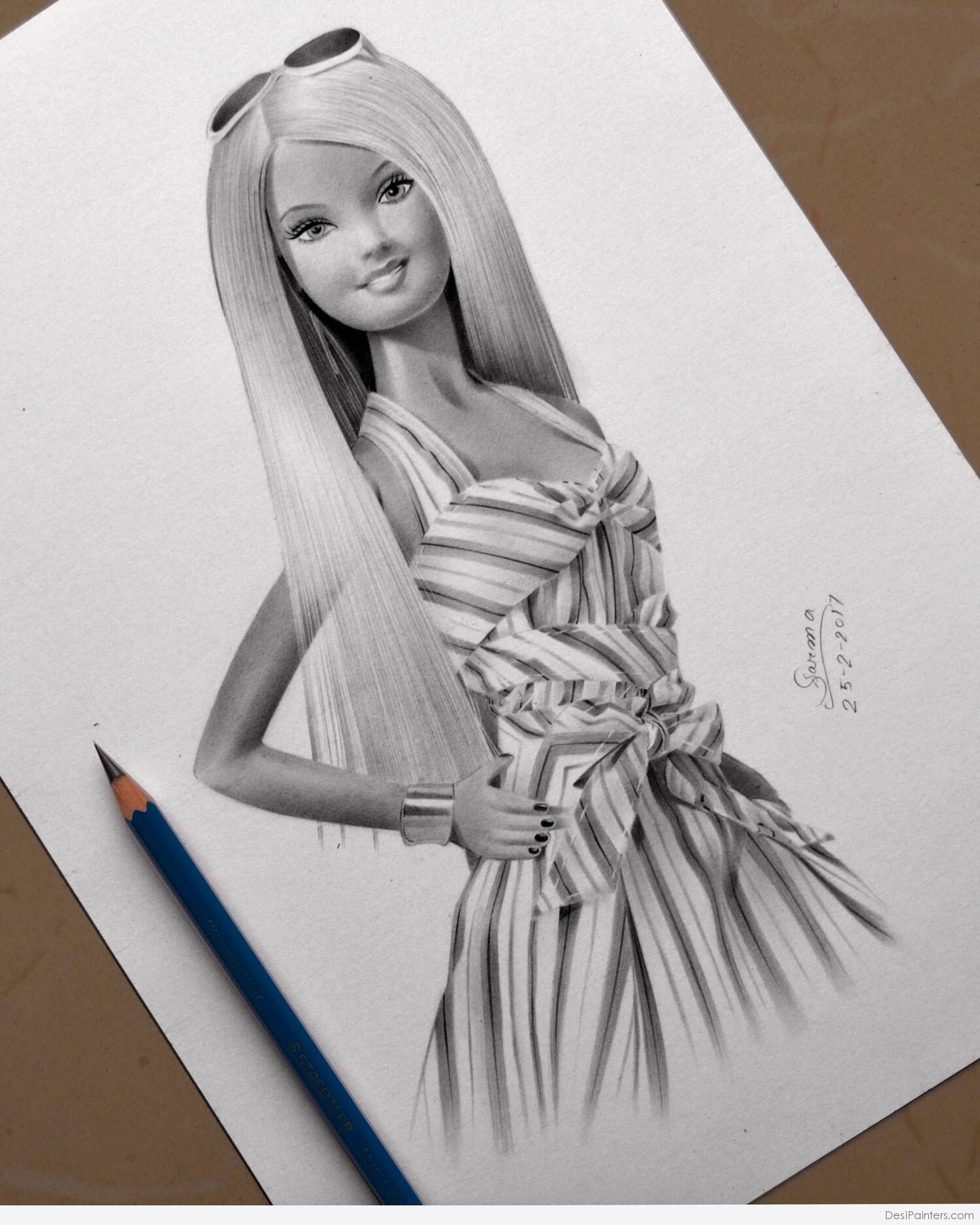 Simple Barbie Doll Pencil Sketch Drawing for Kindergarten