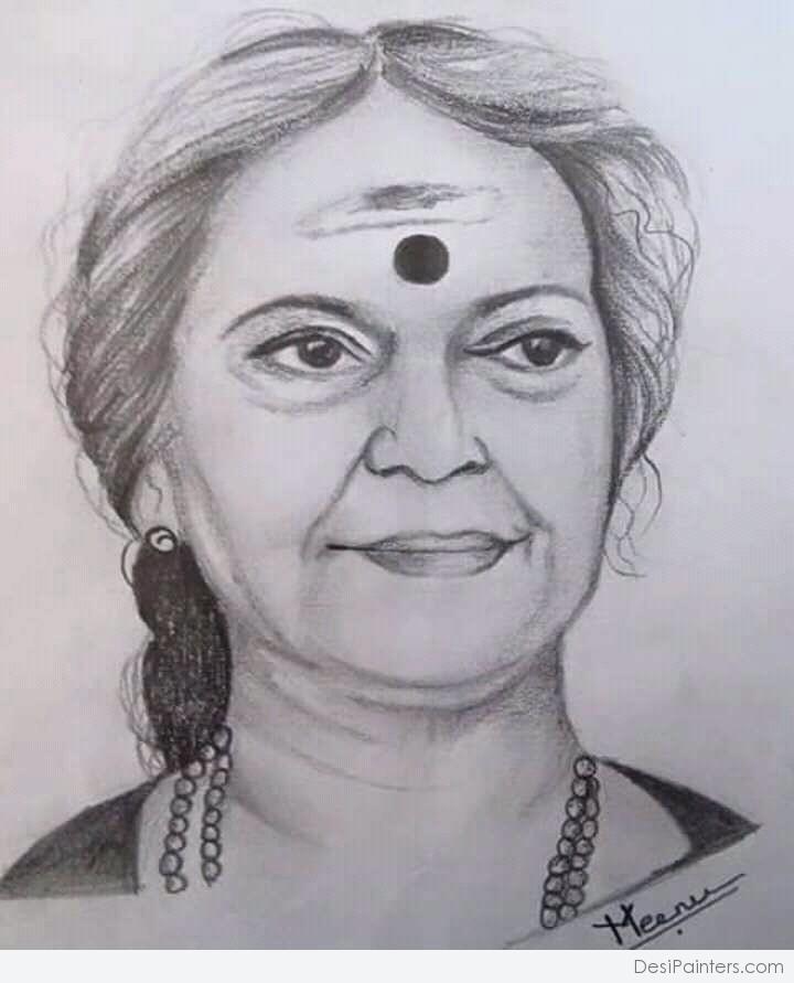 Pencil Sketch of Old Lady | DesiPainters.com