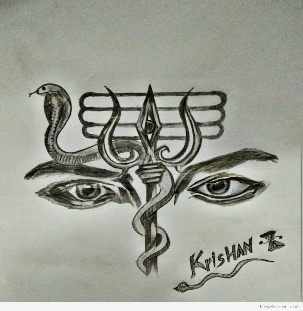 Wonderful Pencil Sketch Of Lord Shiva | DesiPainters.com