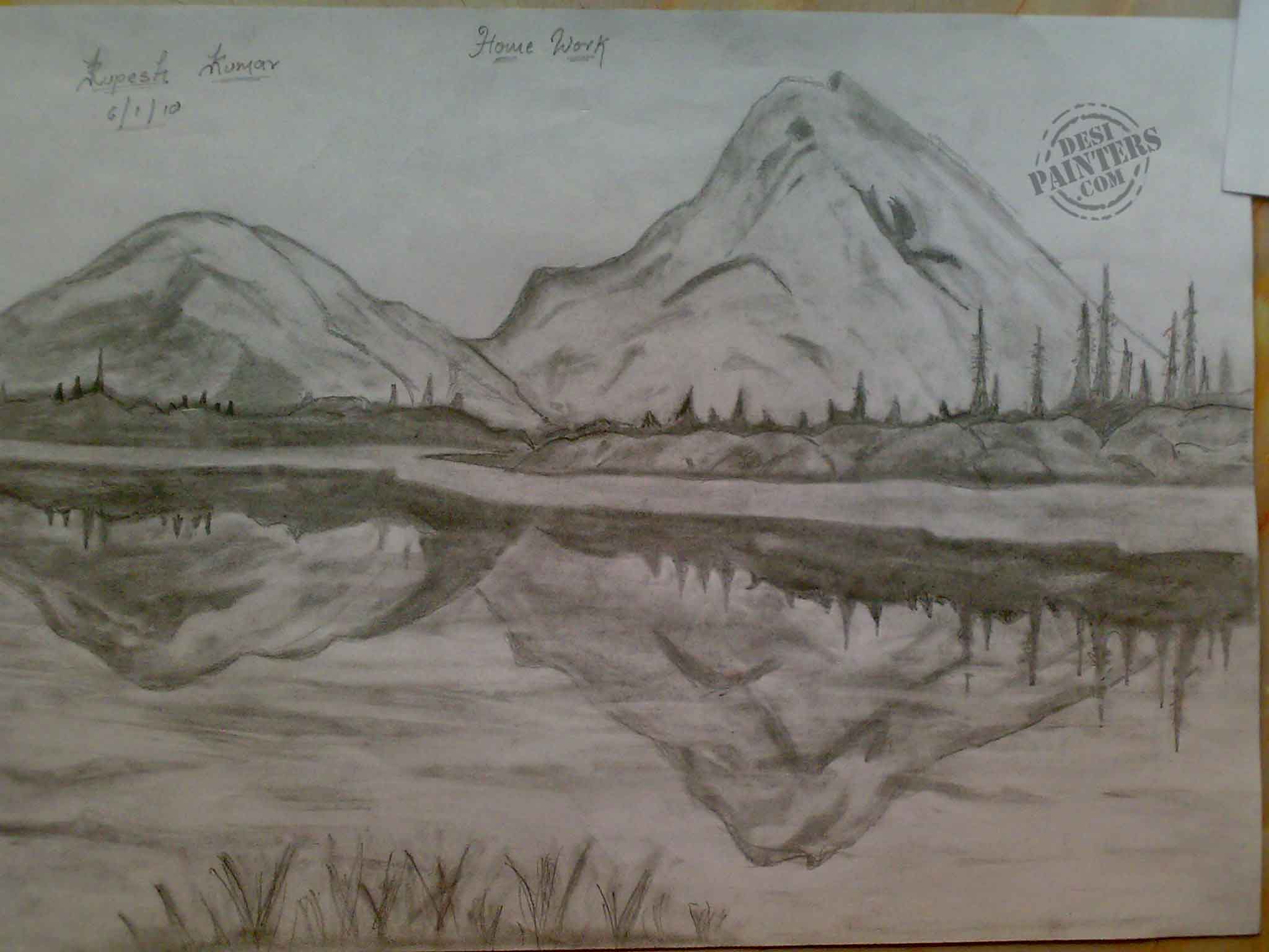 Beautiful Scenery Pencil Sketch  DesiPainters.com