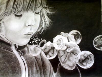 Child Blowing Soap Bubbles - DesiPainters.com