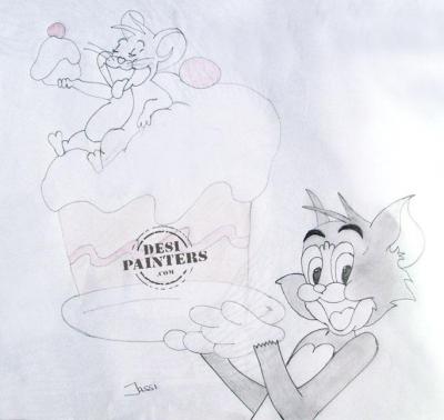 Pencil Sketch of Tom and Jerry - DesiPainters.com