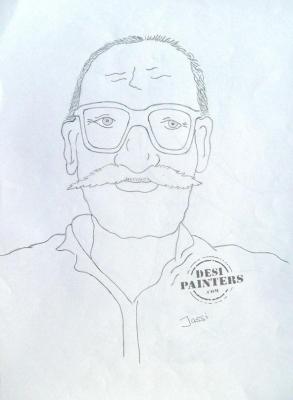 Sketch of an Old Man Wearing Glasses