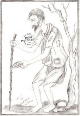 Pencil Sketch of an Old Beggar - DesiPainters.com