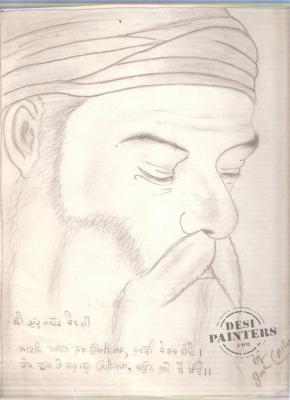 Pencil Sketch of Sri Guru Nanak Dev Ji - DesiPainters.com