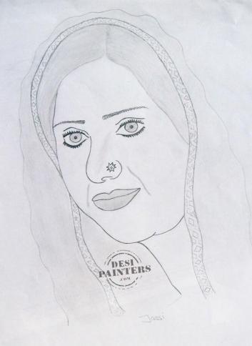 Sketch of an Indian Lady - DesiPainters.com