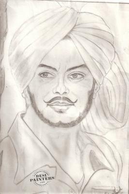 Shaheed Bhagat Singh Pencil Sketch - DesiPainters.com