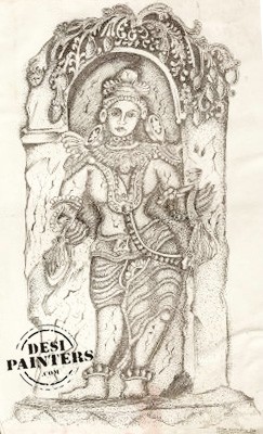 Hindu Goddess Sketch - DesiPainters.com