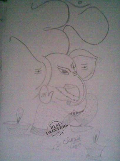 Lord Ganesha Pencil Sketch - DesiPainters.com