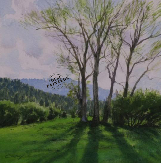 Backlit Cottonwoods - DesiPainters.com