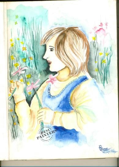 A Little Girl in Garden - DesiPainters.com