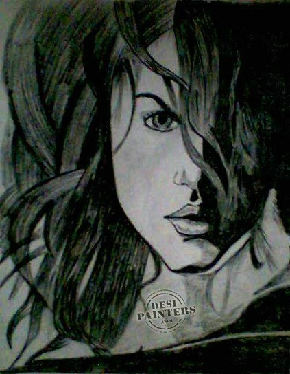 Pencil sketch of a beautiful girl - DesiPainters.com