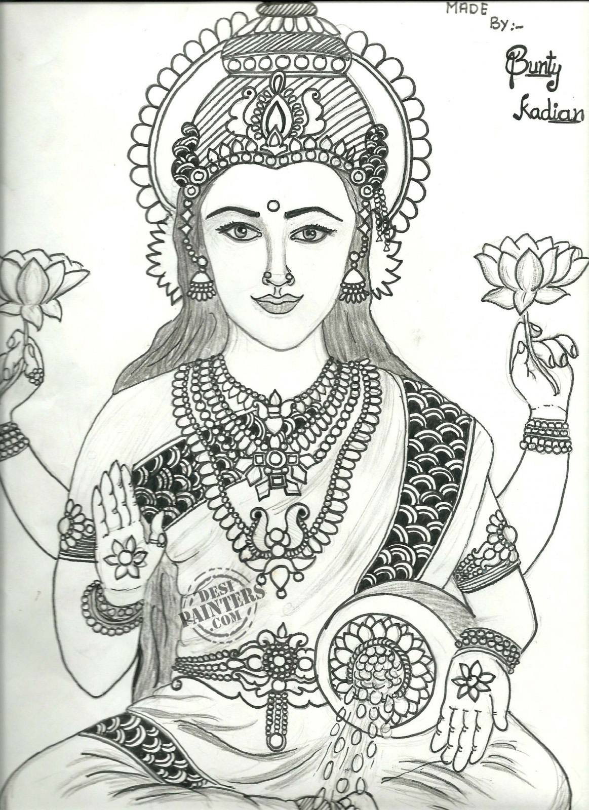 Laxmi Maa Pencil Sketch DesiPainterscom 