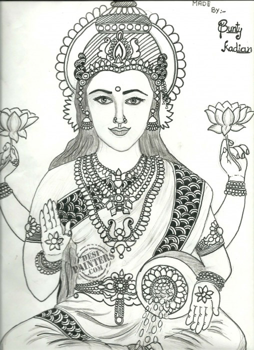 Laxmi Maa Pencil Sketch - DesiPainters.com
