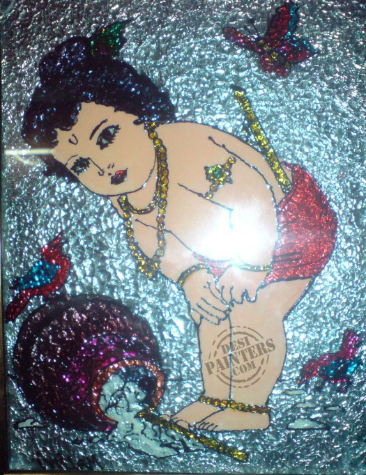 Krishna Glass Painting - DesiPainters.com