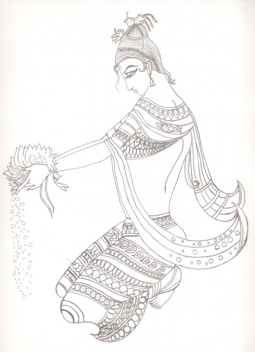 Pencil Sketch of Madhuvani Lady - DesiPainters.com