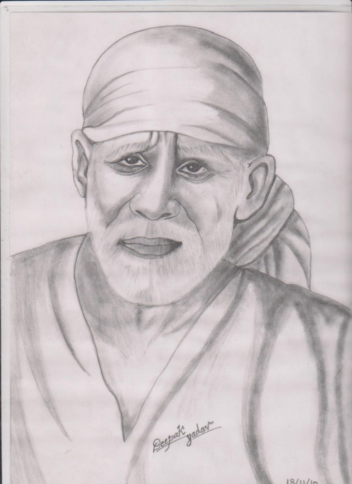 Sai Baba Pencil Sketch - DesiPainters.com