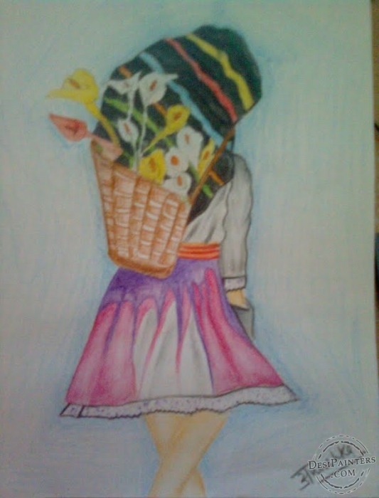Girl sketch with Pencil Colors