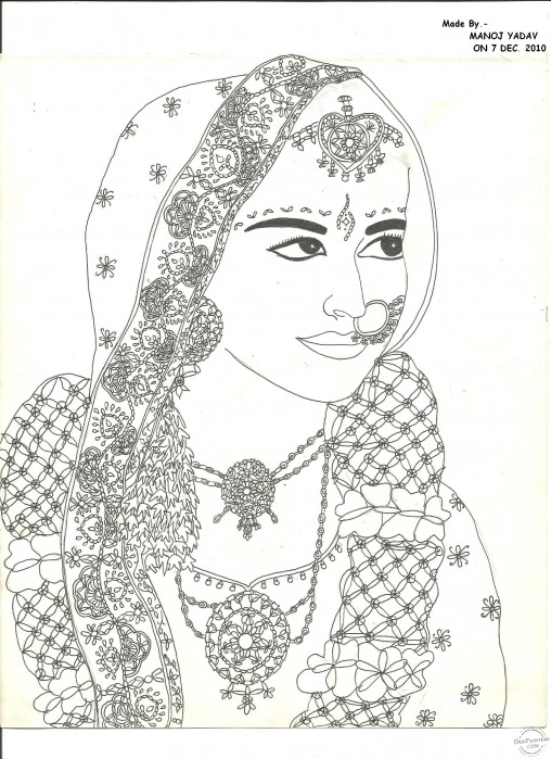 Indian Bridal Sketch - DesiPainters.com