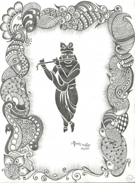 Kishna Painting Using Pencil - DesiPainters.com