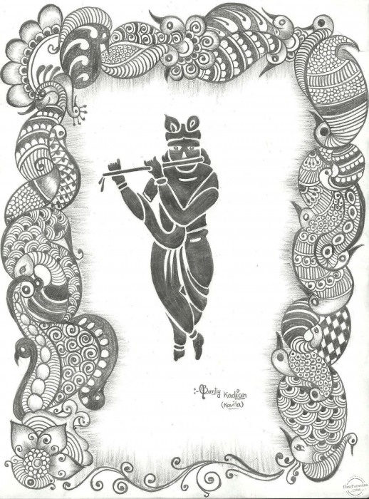 Kishna Painting Using Pencil