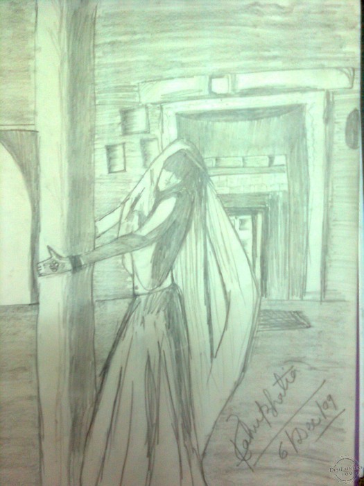 Pencil sketch of Village Girl - DesiPainters.com