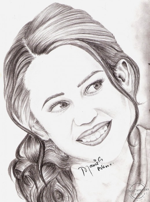 Pencil Sketch of Miley Cyrus - DesiPainters.com