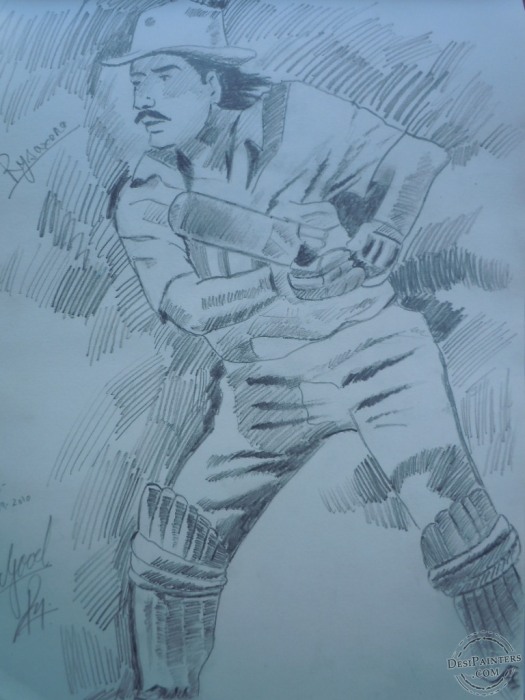 Pencil Sketch of The Cricketer - DesiPainters.com