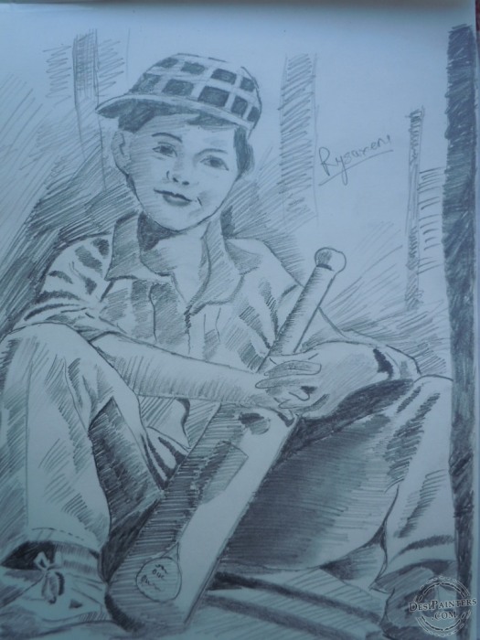 Sketch of Cricket Fan - DesiPainters.com