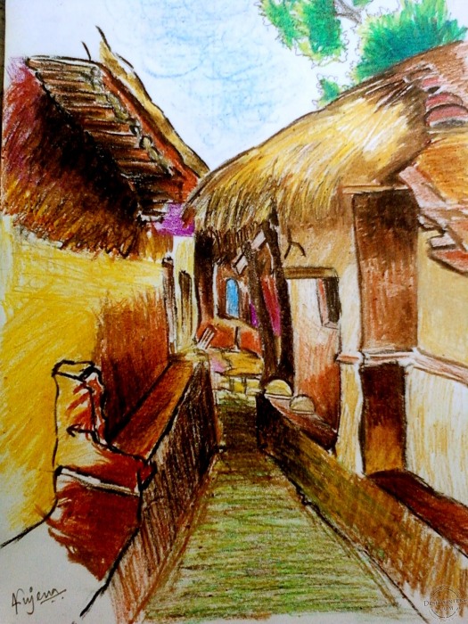 Pastel Oil Painting of Village - DesiPainters.com