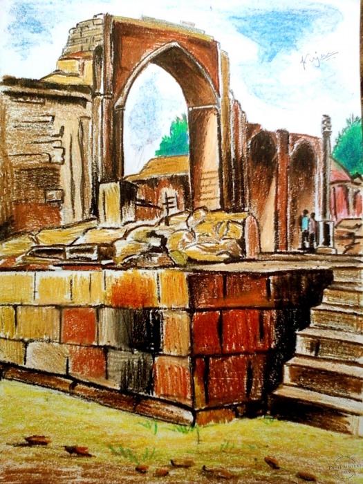 Pastel Painting of an Old Fort - DesiPainters.com