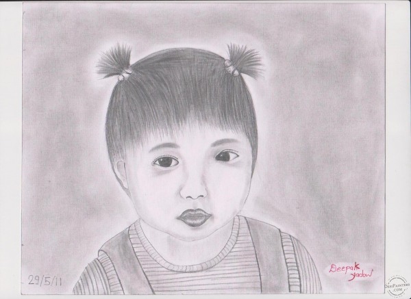 Sweet Baby Pencil Sketch - DesiPainters.com