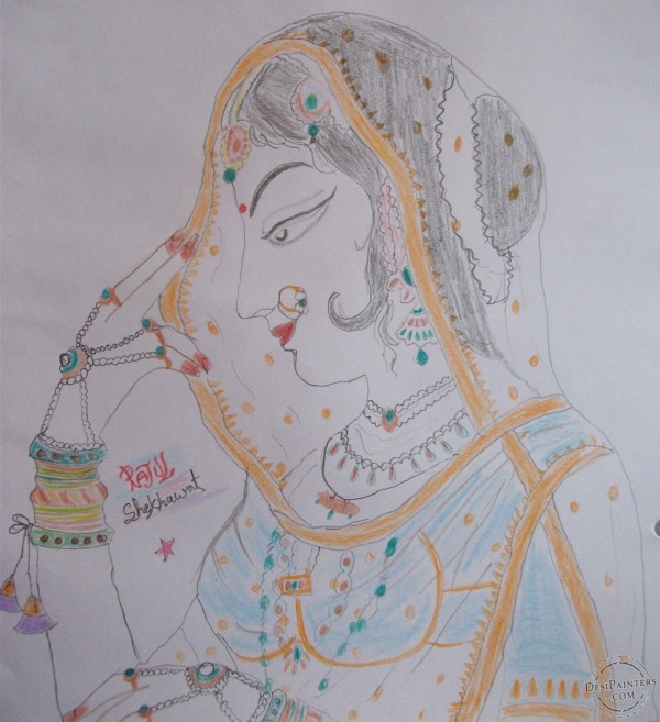 Rajasthani Lady - Pencil Colors