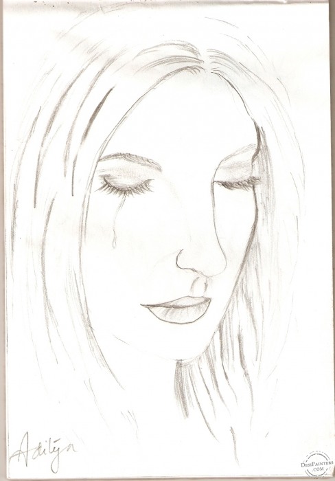 Pencil Sketch of Crying Girl - DesiPainters.com