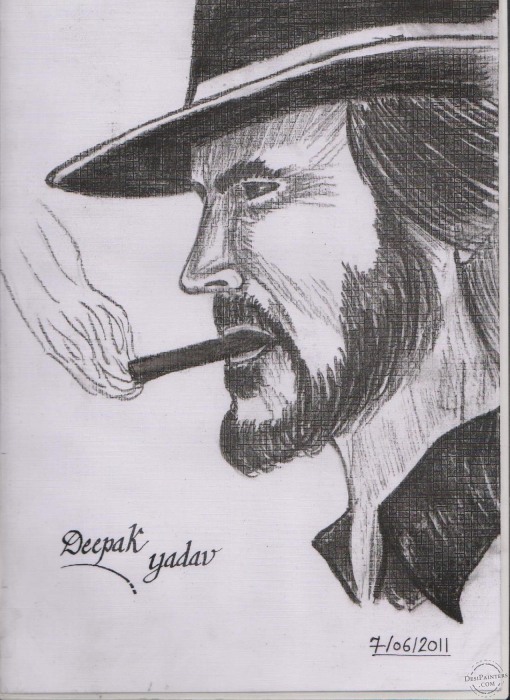 Pencil Sketch of Clint Eastwood - DesiPainters.com