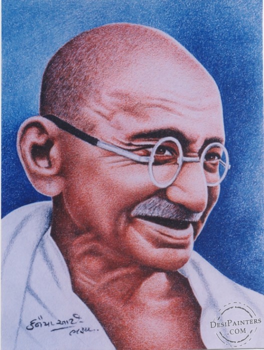 Gandhi ji Oil Pastel Art - DesiPainters.com