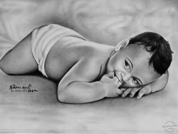 Pencil Sketch of Small Boy - DesiPainters.com