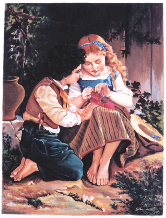 Boy and Girl Water Color Painting