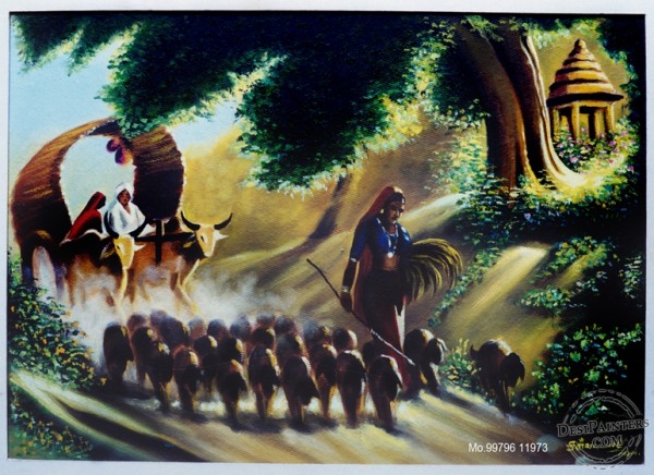 Oil Painting of Village - DesiPainters.com