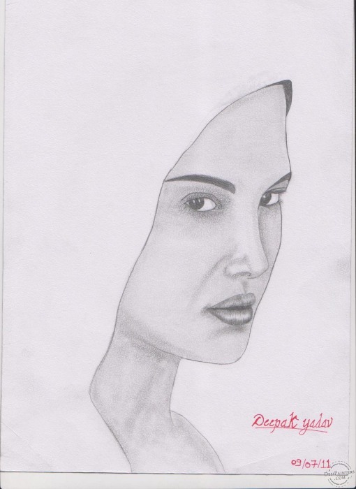 Elegant Beauty Pencil Sketch - DesiPainters.com