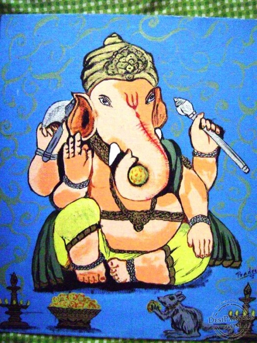 Lord Ganesha Acryl Painting - DesiPainters.com
