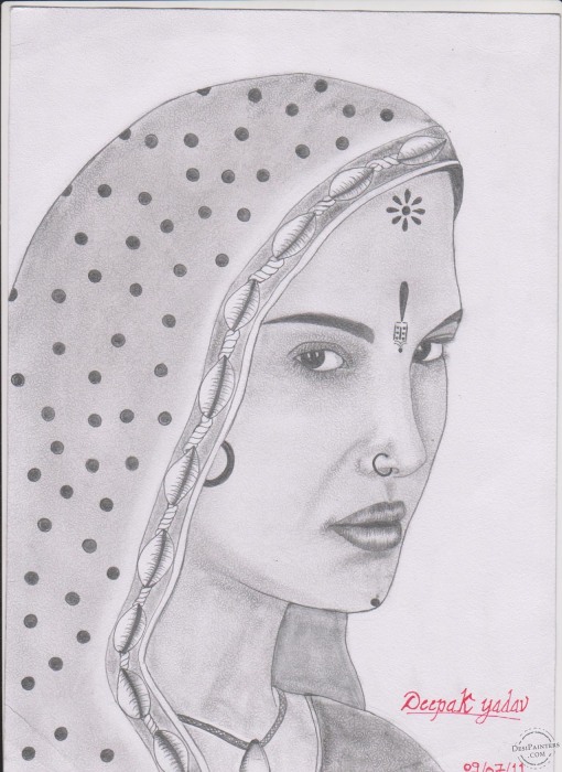 Pencil Sketch of A Beauty - DesiPainters.com