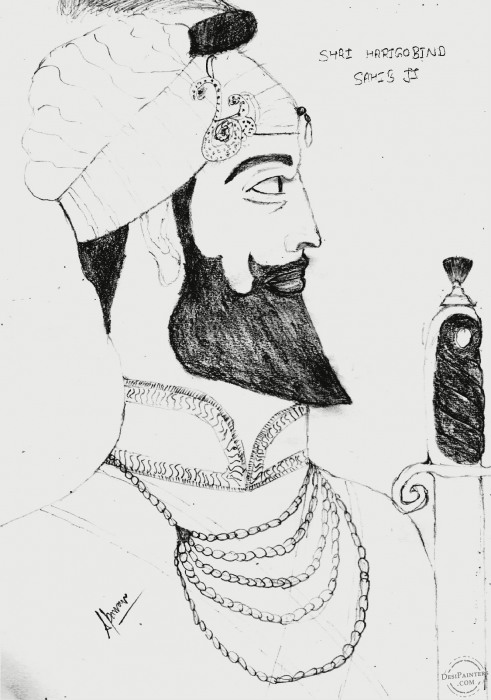 Sketch Of Hargobind Sahib Ji - DesiPainters.com
