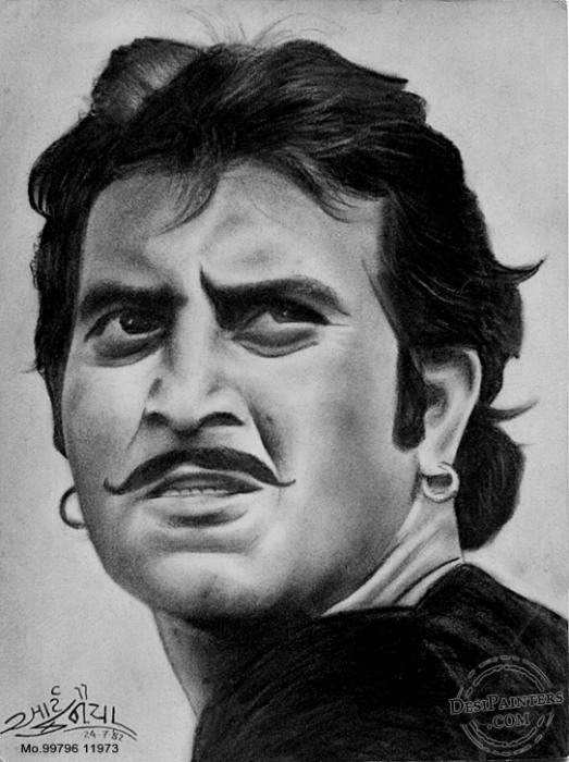 Charcol Pencil Drawing of Vinod Khannaa - DesiPainters.com